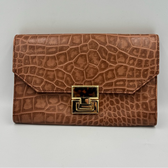 Ivanka Trump Brown Crocodile Clutch with Gold Hardware - Picture 1 of 6